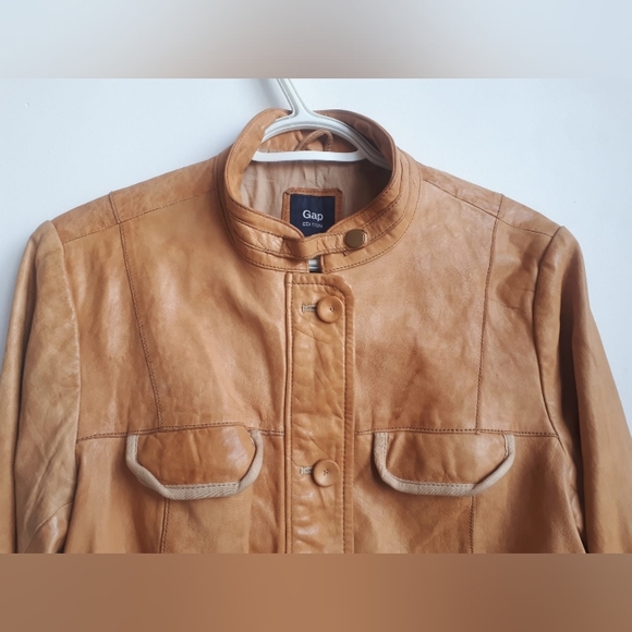 GAP Tan Leather Jacket - Women’s Size L - Picture 2 of 8